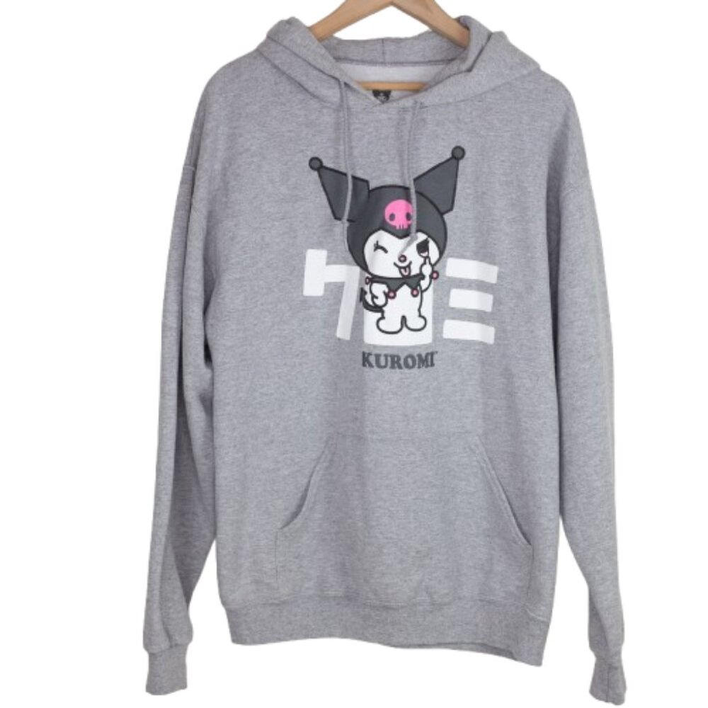 Kuromi Wink Hoodie Gray Fleece Sweatshirt Adult Large
